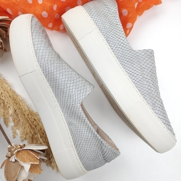 J Slides Grey Leather Embossed Loafers Sz 8m - Picture 6 of 7